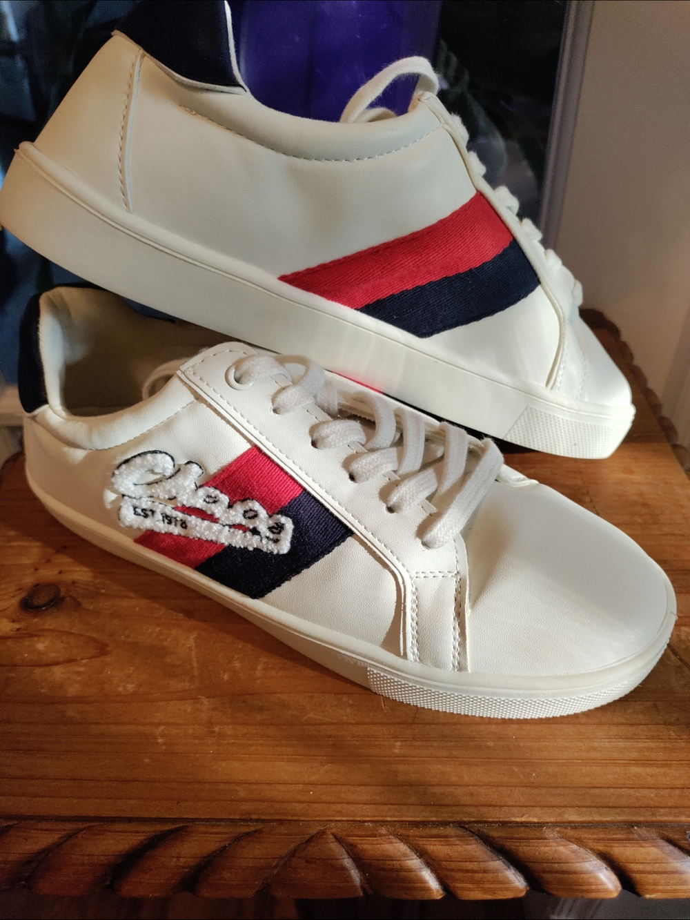 Chaps Est. 1978 White Preppy Lace-Up Sneakers Red & Navy Women's Size 8 NWOT